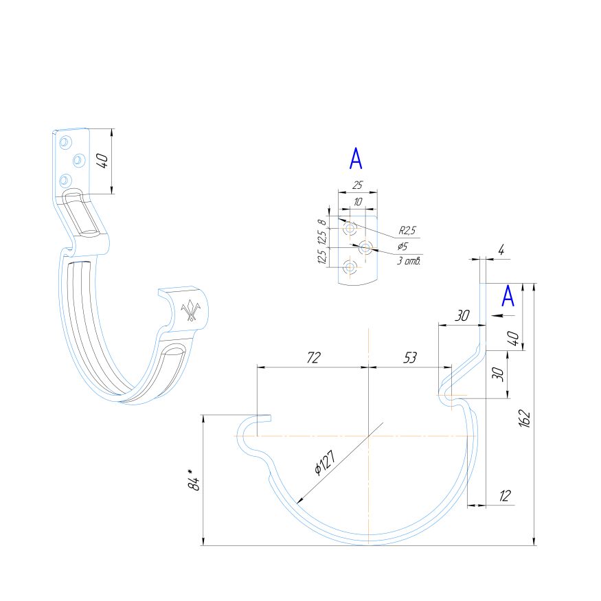 Крюк короткий усиленный модернизированный с комплектом крепления Aquasystem, PU MATT, RAL 8017 Коричневый 125/90 купить в Омске