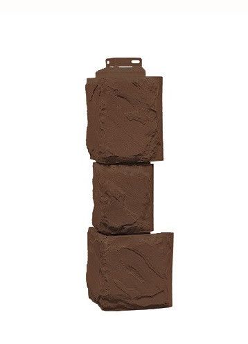 Угол фасадного сайдинга «Камень крупный» коричневого цвета купить в Омске