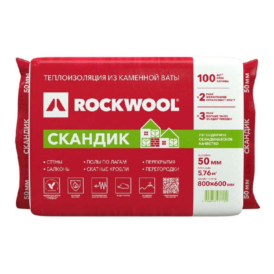 Утеплитель Лайт Баттс Скандик 50х600х800 Rockwool купить в Омске