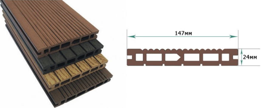 Террасная доска из ДПК Terrapol Классик Пустотелая с пазом купить в Омске